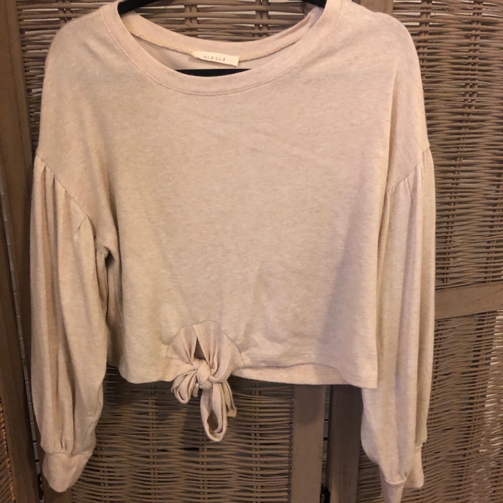 Cropped bell sleeve cream sweater